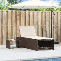 Ligstoelen 2 st met tafel poly rattan bruin - thumbnail