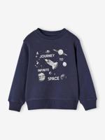 Sweater met ronde hals en geplaatste print voor jongens nachtblauw - thumbnail