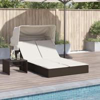 Ligbed 2-persoons met luifel en kussens poly rattan bruin - thumbnail