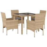 5-delige Tuinset met kussens poly rattan en glas beige - thumbnail