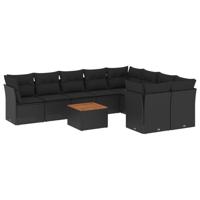 10-delige Loungeset met kussens poly rattan zwart - thumbnail