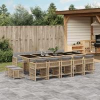 15-delige Tuinset met kussens poly rattan gemengd beige - thumbnail