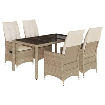 5-delige Tuinset met kussens poly rattan beige