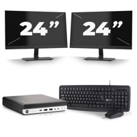 HP EliteDesk 800 G5 USFF - Intel Core i5-9e Generatie - 8GB RAM - 256GB SSD - Windows 11 + 2x 24 inch Monitor - thumbnail