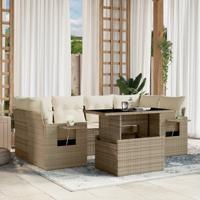 7-delige Loungeset met kussens poly rattan beige - thumbnail