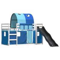 Stapelbed met glijbaan en gordijnen blauw 90x200 cm - thumbnail