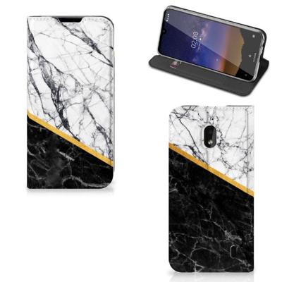 Nokia 2.2 | Standcase | Marmer Wit Zwart - Origineel Cadeau Man