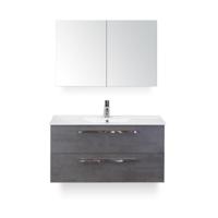 Seville Badmeubelset 100 cm - Beton Antraciet - Keramische Wastafel Wit Enjoy - met Spiegelkast - thumbnail