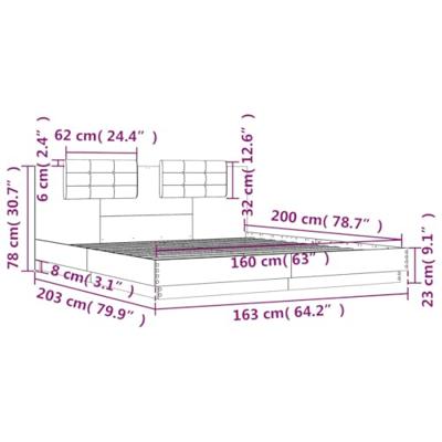 Bedframe met hoofdbord en LED-verlichting betongrijs 160x200 cm