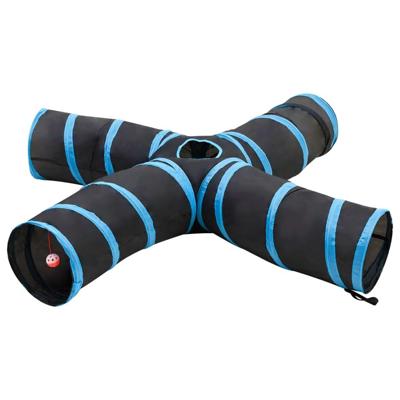 Kattentunnel 4-voudig 25 cm polyester zwart en blauw