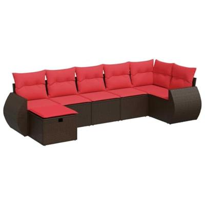 7-delige Loungeset met kussens poly rattan bruin