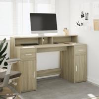 Bureau met LED-verlichting 140x55x91 cm hout sonoma eikenkleur - thumbnail