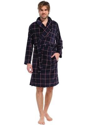 Blauwe herenbadjas ruitmotief - Pastunette - fleece-L - 52