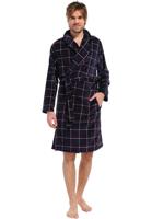 Blauwe herenbadjas ruitmotief - Pastunette - fleece-L - 52 - thumbnail