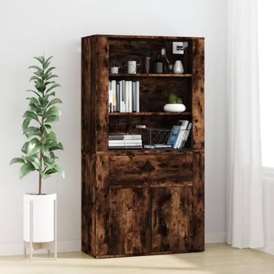 Hoge kast bewerkt hout gerookt eikenkleurig