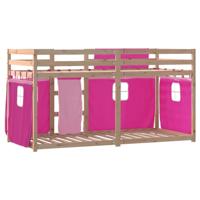 Stapelbed met gordijnen 90x200 cm grenenhout roze - thumbnail