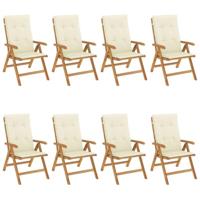 Tuinstoelen 8 st verstelbaar met kussens massief teakhout - thumbnail