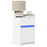 Nachtkastje met LED-verlichting bewerkt hout wit - thumbnail