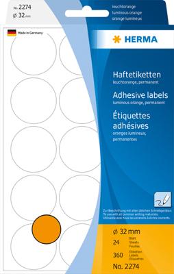 Etiket herma 2274 rond 32mm fluor oranje 360st Etiket herma 2274 rond 32mm fluor oranje 360st