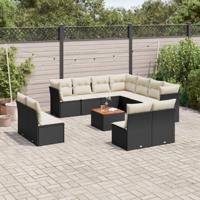 12-delige Loungeset met kussens poly rattan zwart - thumbnail