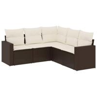 5-delige Loungeset met kussens poly rattan bruin - thumbnail