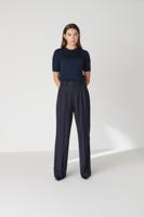 Floria Collective Dames Broek Biel in het Marine Blauw - Handgemaakte Pantalon van Merino Wol - Hoge taille Broek met Wijde Pijpen - thumbnail