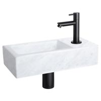 Fonteinset Differnz Helios 37.5x18.5x9.5 cm Marmer Wit Met Rechte Kraan Mat Zwart Differnz - thumbnail