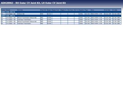 Homokineet reparatie set, aandrijfas ADH28963