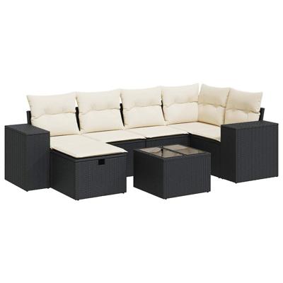 6-delige Loungeset met kussens poly rattan zwart