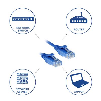 ACT DC9652 LSZH U/UTP CAT6 Datacenter Slimline Patchkabel Snagless | RJ45 Connectoren | Blauw | 25 cm