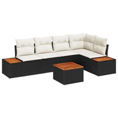 Tuinbankenset met kussen 6 pcs Zwart Poly riet