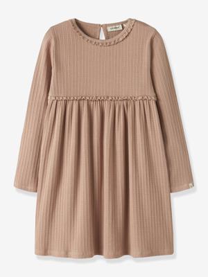 Jurk met lange mouwen voor meisjes LIL'ATELIER MINI geribd kaneel