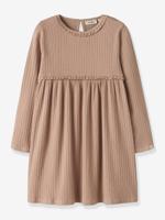 Jurk met lange mouwen voor meisjes LIL'ATELIER MINI geribd kaneel - thumbnail