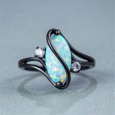 S vorm opaal steen zwarte kleurringen mode-sieraden voor vrouwen ring maat: 7 (zwart)
