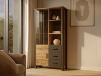 Vitrinekast OLIANNE 2 deuren 3 lades appenzeller sparren/zwart - thumbnail