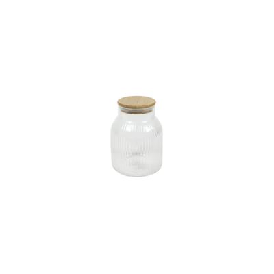 Voorraadpot lines glas/bamboe H16cm Voorraadpot lines glas/bamboe H16cm