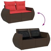 6-delige Loungeset met kussens poly rattan bruin - thumbnail