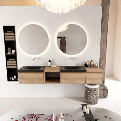 MONDIAZ BUKLA 200cm badmeubel met open module 40 links kleur Washed Oak met 3 lades. Wastafel CLOUD dubbel 0 kraangaten kleur Urban. MONDIAZ BUKLA 200cm badmeubel met open module 40 links kleur Washed Oak met 3 lades. Wastafel CLOUD dubbel 0 kraangaten kleur Urban.