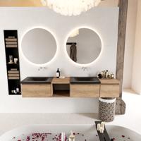 MONDIAZ BUKLA 200cm badmeubel met open module 40 links kleur Washed Oak met 3 lades. Wastafel CLOUD dubbel 0 kraangaten kleur Urban. - thumbnail