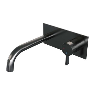 BRAUER Gunmetal Edition inbouw wastafelmengkraan met gebogen uitloop en afdekplaat model E1 gunmetal geborsteld PVD