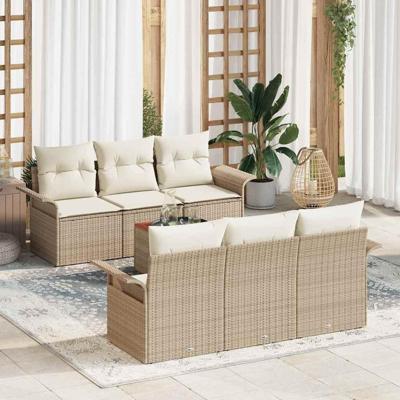 Tuinbankenset met kussen 7 pcs Beige poly rattan
