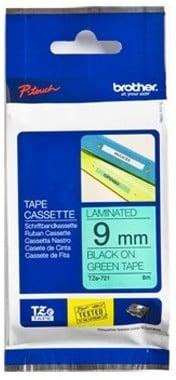 Labeltape Brother P-touch TZe-721 standaard 9mm zwart op groen