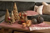 Clayre & Eef Tafelloper 50x140 cm Rood Beige Katoen Rechthoek Ruit - thumbnail