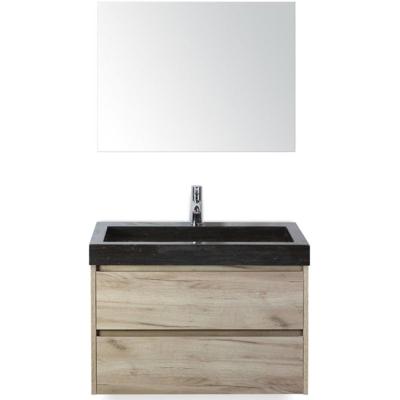 Dante Badmeubelset 80 cm - Craft Oak - Wastafel Hardsteen Wit Lucca met Spiegel