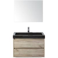 Dante Badmeubelset 80 cm - Craft Oak - Wastafel Hardsteen Wit Lucca met Spiegel - thumbnail