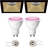 Pragmi Pollon Pro - Inbouw Vierkant - Mat Zwart/goud - Verdiept - 82mm - Philips Hue - Led Spot Set Gu10 - White And - thumbnail