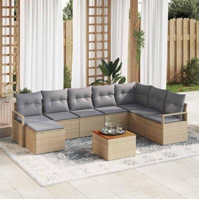 Tuinbankenset met opslag 9 pcs Beige en Licht Grijs poly rattan