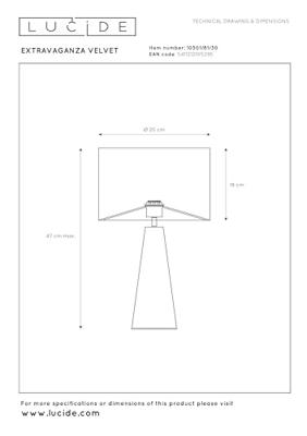 Lucide EXTRAVAGANZA VELVET - Tafellamp - Ø 25 cm - 1xE27 - Zwart