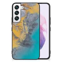 Samsung Galaxy S22 Marmeren Print Telefoonhoesje Marble Blue Gold - thumbnail