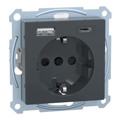 Merten MEG2367-0414 Wandcontactdoos met randaarde Inzetstuk Grijs 1 stuk(s)